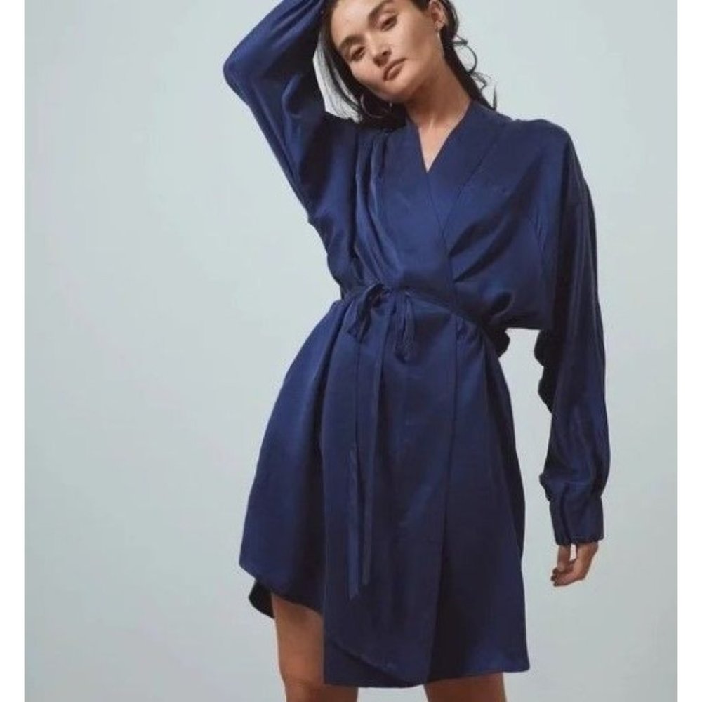 Lunya Washable Silk Robe In Deep Blue M